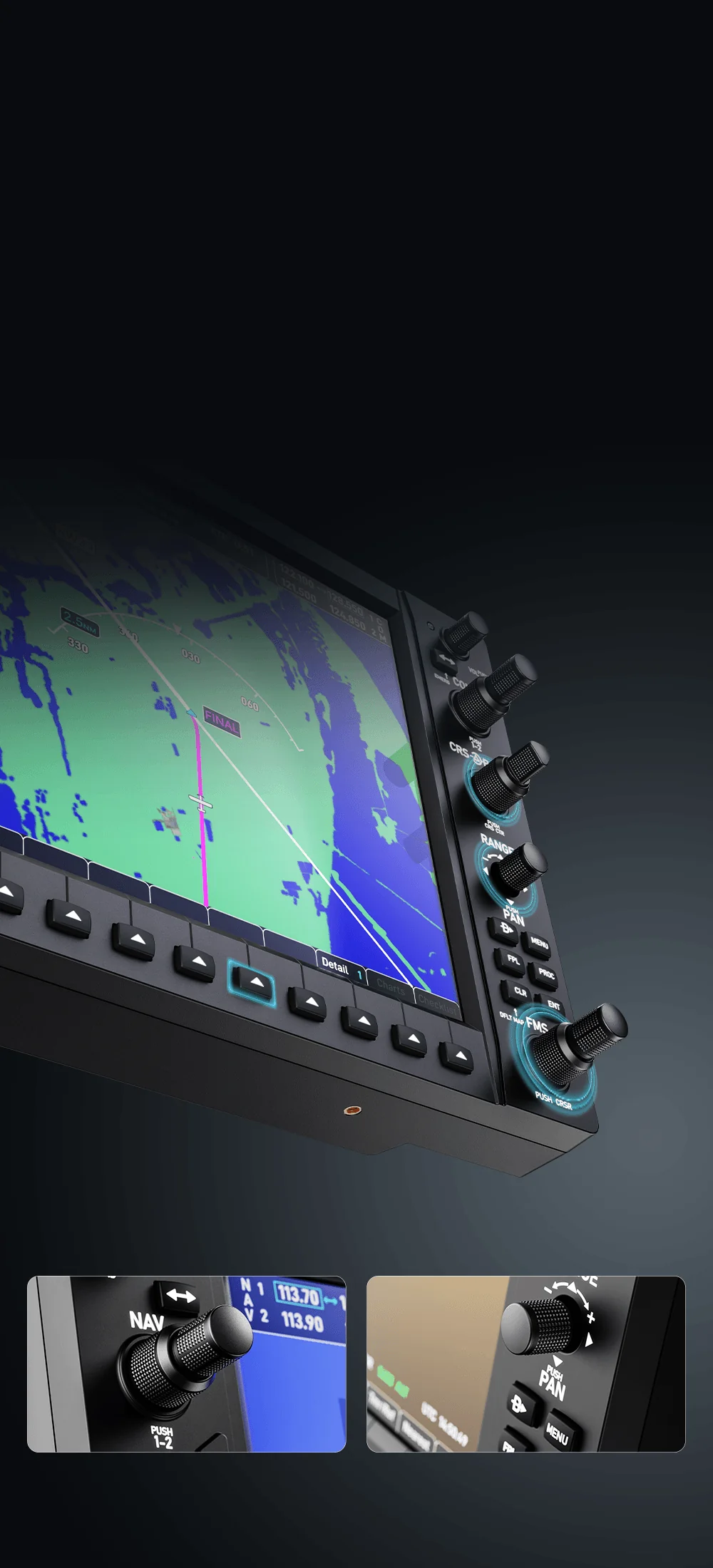 Panel Nawigacyjny Moza MGX1000 - przyciski i pokrętła wzorowane na garmin g1000